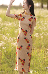 Light Print Linen Qipao / Cheongsam Dress