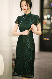 Red Black Bridal Mother's Velvet Qipao / Cheongsam Dress