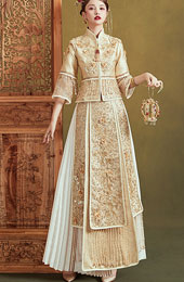 Sequined Gold Embroidered Wedding Qun Kwa Jacket & Skirt