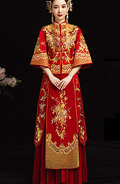 Half Sleeve Embroidered Floral Chinese Wedding Qun Kwa