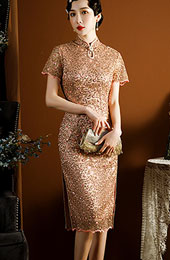 Bridal Mother's Sequined Lace Qipao / Cheongsam Dress