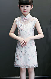 Embroidered Lace Kids Girl's Cheongsam / Qipao Dress