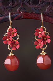 Red Petals Agate Drop Dangle Earrings Clip On Earrings