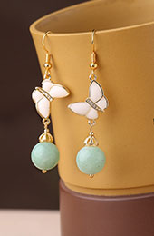 Butterfly Jadeite Drop Dangle Clip On Earrings