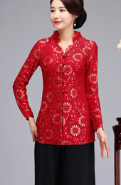 Red Floral Qipao / Cheongsam Top Blouse