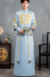 Blue Dragon Embroidered Men's Wedding Tang Suit