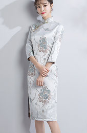 Embroidered Qipao / Cheongsam Dress with Long Sleeve for Winter