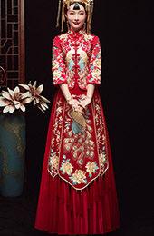 2023 Red Embroidered Wedding Qun Kwa & Pleated Skirt