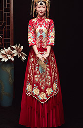 2023 Red Embroidered Wedding Qun Kwa & Pleated Skirt