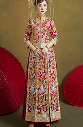 2023 Red Embroidered Wedding Qun Kwa & Pleated Skirt