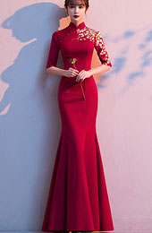 Embroidered Fishtail Mermaid Qipao / Cheongsam Prom Dress