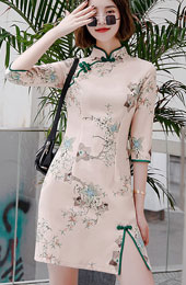 2023 Winter Floral Pink Qipao / Cheongsam Dress