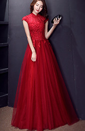 Love Wine Red Tulle Qipao / Cheongsam Evening Dress with Sequins