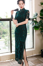 Bridal Mother's Blue Floral Velvet Qipao / Cheongsam Dress