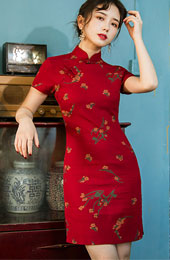 Red Floral Cheongsam / Chinese Qipao Dress