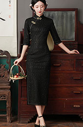 2021 Winter Black Red Sequined Lace Qipao / Cheongsam Dress