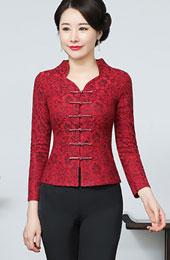 Mother's Red Lace Cheongsam Jacket Blazer