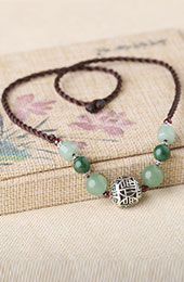 Handmade Adjustable String Jade Silver Necklace