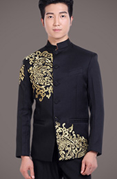Red Black Embroidered Men's Wedding Tang Jacket