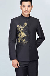 Black White Embroidered Dragon Chinese Tunic Suit Jacket