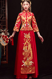 Red Embroidered Phoenix Chinese Wedding Qun Kwa