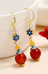 Cloisonne Red Agate Drop Dangle Earrings