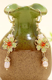 Cloisonne Pearl Drop Dangle Earrings