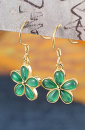 Silver Jade Petals Drop Dangle Earrings