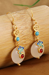 Gold Silver Jade Drop Dangle Earrings