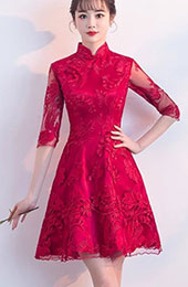 Red Lace A-Line Qipao / Cheongsam Dress