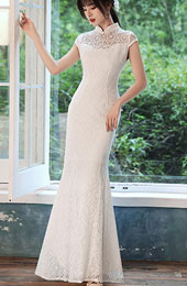 White Lace Fishtail Wedding Qipao / Cheongsam Dress