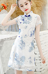 Floral Chiffon Kid Girls Cheongsam / Qipao Dress