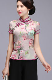 2022 Pink Floral Qipao / Cheongsam Blouse Top