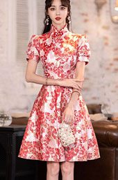 Pink Jacquard A-line Qipao / Cheongsam Dress