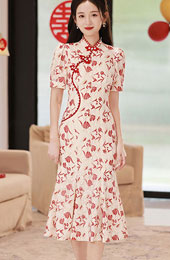 Floral Lace Tea FishtailCheongsam / Qipao Dress