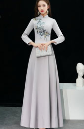 Gray Floor Length A-Line Qipao / Cheongsam Prom Dress