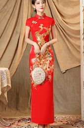 Gold Phoenix Maxi Wedding Qipao / Cheongsam Dress