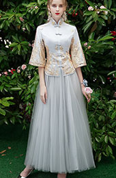 Pink Gray Bridesmaid Wedding Qun Kwa & Tulle Skirt