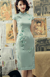 Embroidered Midi Modern Qipao / Cheongsam Party Dress