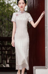 White Chiffon Maxi Qipao / Cheongsam Dress