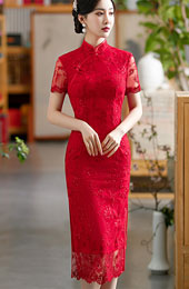 Plus Red Lace Engagement Cheongsam Dress Clearance