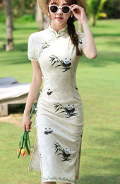 Lace Embroidered Panda Qipao / Cheongsam Dress