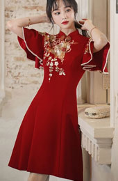 Flutter Sleeve A-line Wedding Qipao / Cheongsam Dress