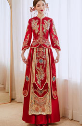 Red Sequined Phoenix Wedding Bride Qun Kwa Xiu He