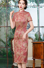 Bronzing Pink Floral Mothers Mid Qipao / Cheongsam Dress