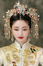 Dangling Tassel Alloy Bridal Pearl Hair Clips Comb & Earrings