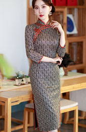 Mothers Winter Mid Stripe Cheongsam / Qipao Dress