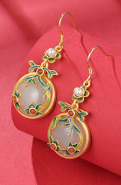 Vintage Colored Enamel Jade Drop Dangle Earrings