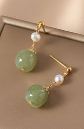 Green Jade Pearl Drop Dangle Earrings