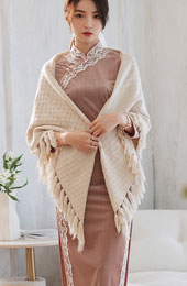 Beige Red Grid Winter Shawl Wrap Scarf with Tassels